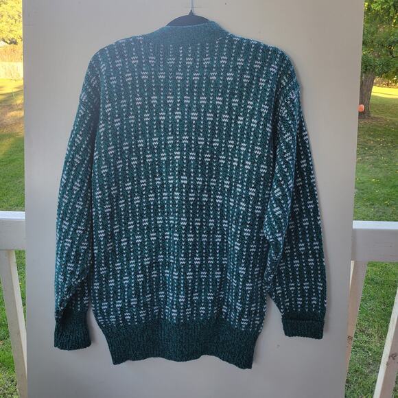 Peconic Bay Traders Cardigan Sweater Men's Size M Green Grandpa Vintage Wool Ble - Picture 8 of 8